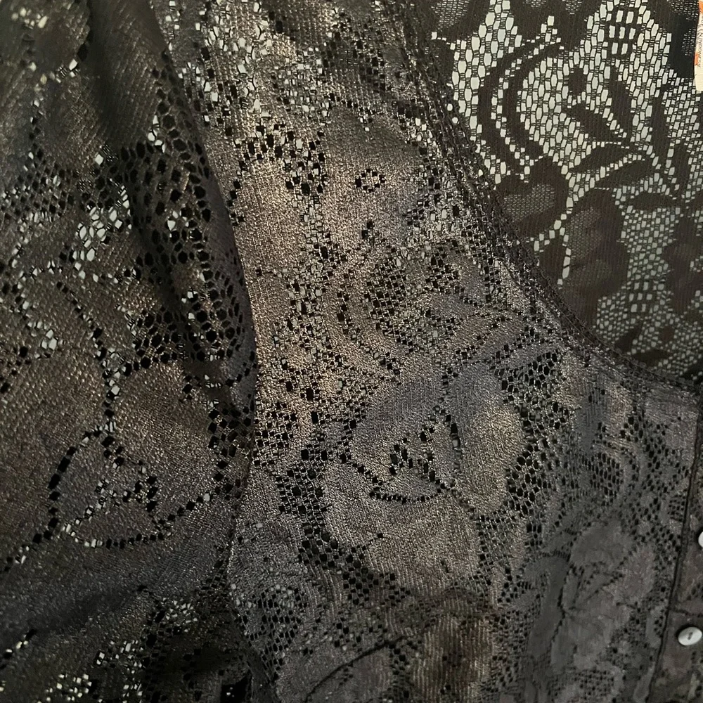 New free people black lace top iridescence blouse size small peplum style - Picture 8 of 9